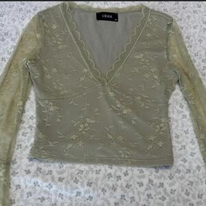 Cider Sage Green Floral Lace Blouse